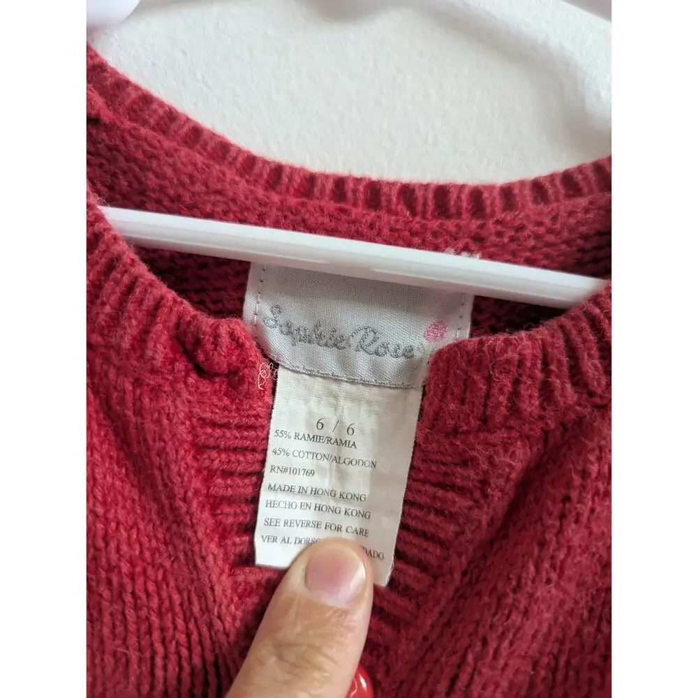 Vtg 90s Sophie Rose 6 Girls Red Cardigan Cropped Scottie Dog